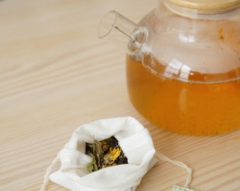 Reusable tea bags, cotton tea bags, infusion tea bag, drawstring reusable tea bag, large reusable tea bag, herbal tea bags
