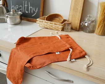 Linen bread bags, bag for bread packaging, bakery bag for bread, bread loaf bag, baguette bread bag, reusable bread loaf bag
