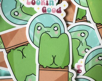 Cute Frog Sticker | Lookin' Good Sticker | Frog Stickers | Funny Stickers | Kawaii Frog Stickers | Waterproof Stickers