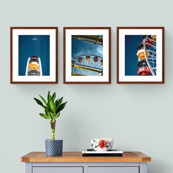 Set of 3 printable wall art, Santa Monica Pier, downloadable photo, affiche decorative colorée tendance, voyage, California vibes art poster