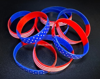 USA Flag Silicone Wristband: Patriotic Rubber Bracelet for Adults, Youths, Kids