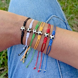 Stainless steel Soccer Ball Charm Bracelet: Adjustable Waxed Cotton Friendship Bracelet
