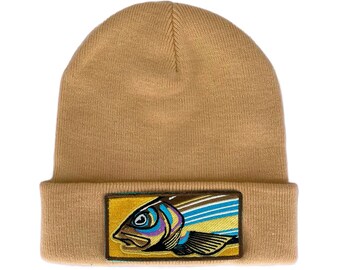 Gorro bordado con pez tímalo: gorra vintage de pesca con mosca