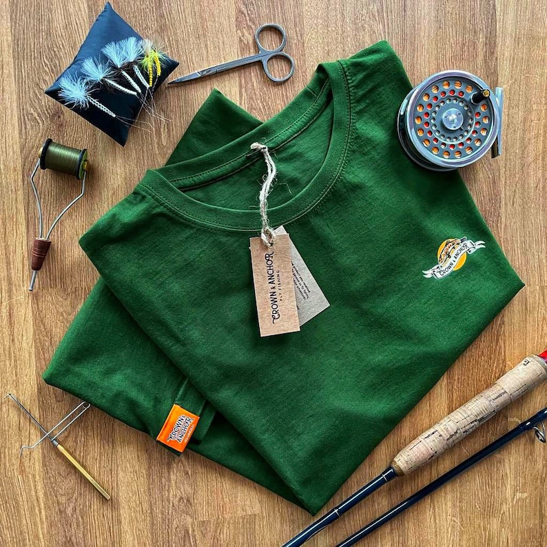 Men's Classic T-shirt Trout Fish Crown Anchor Minimalist Logo Design by