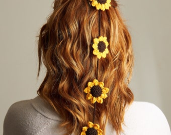 Crocheted Sunflower Boho Hair Pin, Handmade Braided Hair Accessory for Women and Girls, Crochet Hairclip, Unique Gift for Her