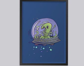 Extraterrestrial Digital Illustration / Alien digital drawing / Poster decoration / Children / Wall Print