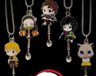 Pendentif anime fantaisie tueur de démons et collier mini cuillère