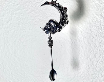 Novelty Rave Skull and Crescent Moon Pendant & Mini Spoon Necklace