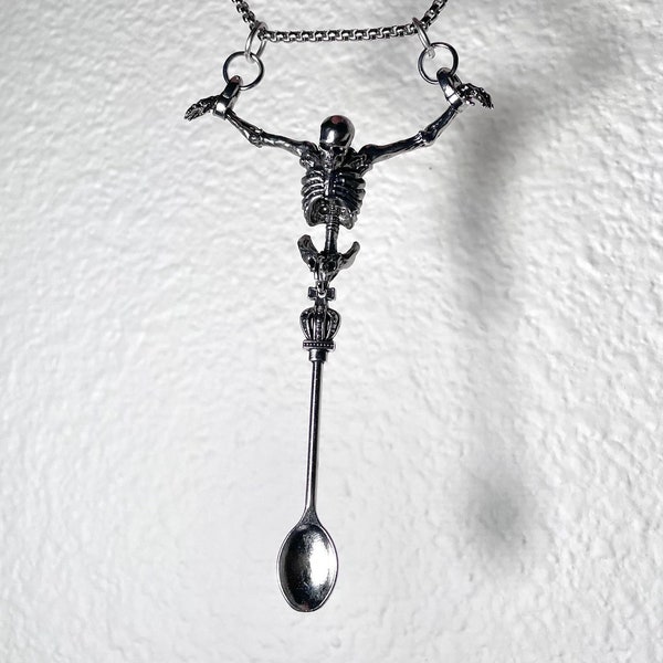 Novelty Hang Skeleton Mini Spoon and Pendant Necklace