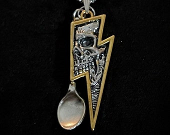 Novelty Rave Lightning Skull & Spoon Pendant Necklace