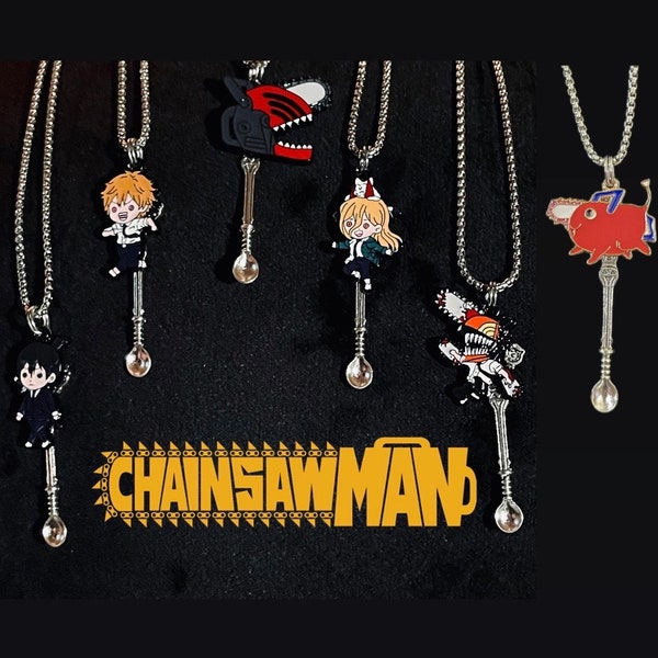 Novelty Chainsaw Man Pendant and Mini Spoon Necklace