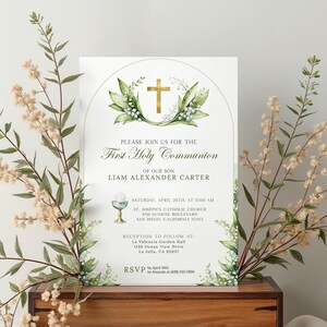 First Holy Communion Invitation Boys, Editable Digital Template, Green Design, Instant Download | Invite Cards | Liam Collection