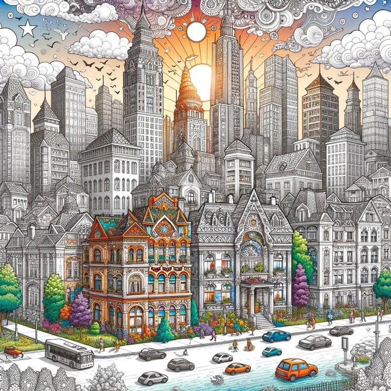 Architecture and Cityscapes Printable Coloring Book Coloring Books for ...
