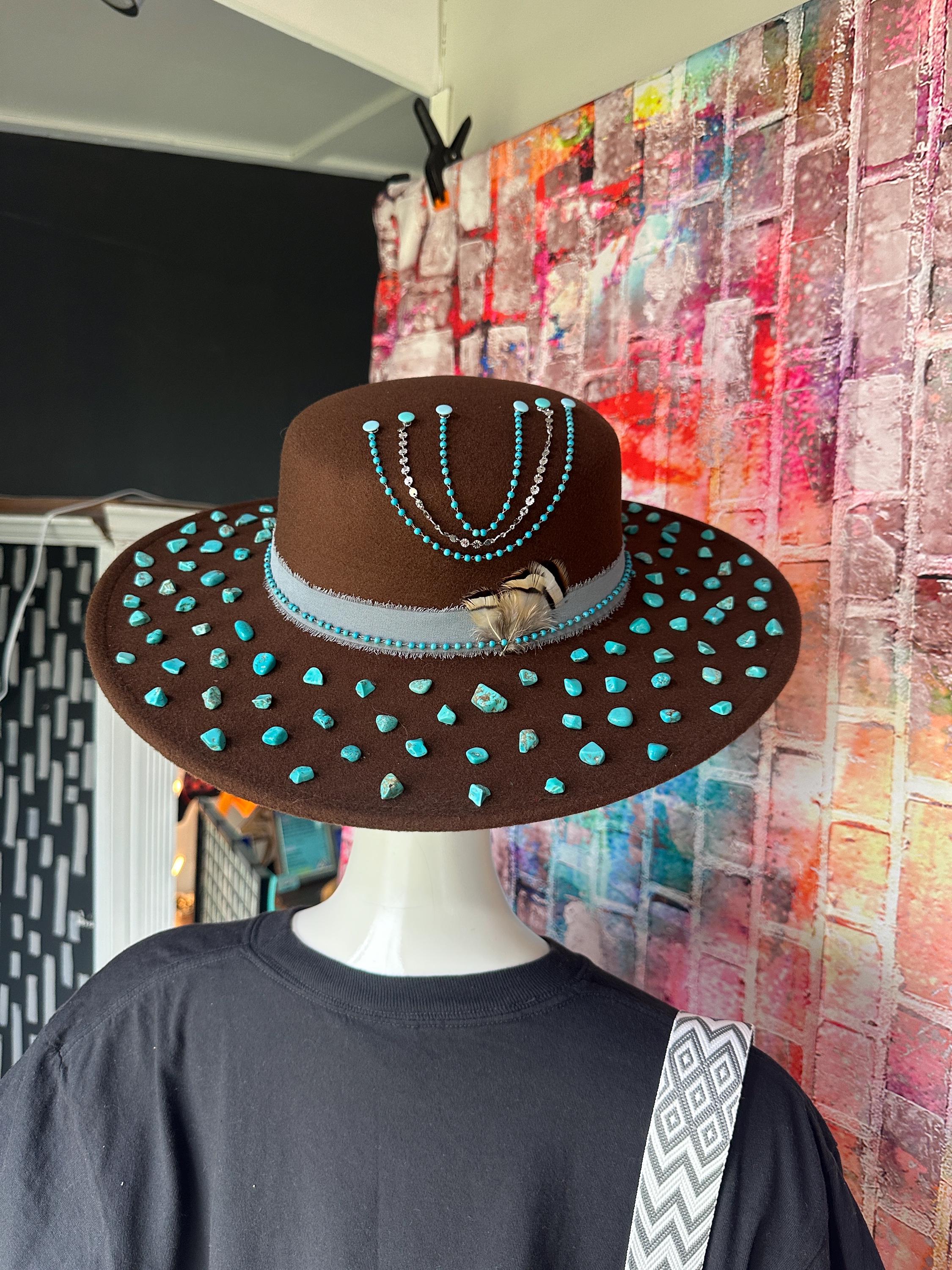 Turquoise Felt Cowboy Hat - Etsy display picture 3