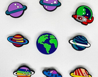 Outer Space Crocs Charms – Vibrant Planet Jibbitz, Cute Astronaut Shoe Pins, Galaxy Croc Charms, Gift for Space Lovers