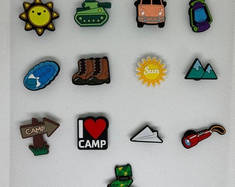 Camp Themed Crocs Charms - Outdoor Jibbitz, Hiking Shoe Pins, Fun Camper Croc Accessories, Nature Lover Gift