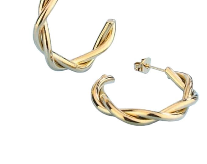 18k Gold Plated Twist Hoop Earrings, Lightweight