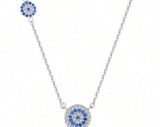 Evil Eye Sterling Silver Necklace, Cubic Zircon, Spiritual Jewelry