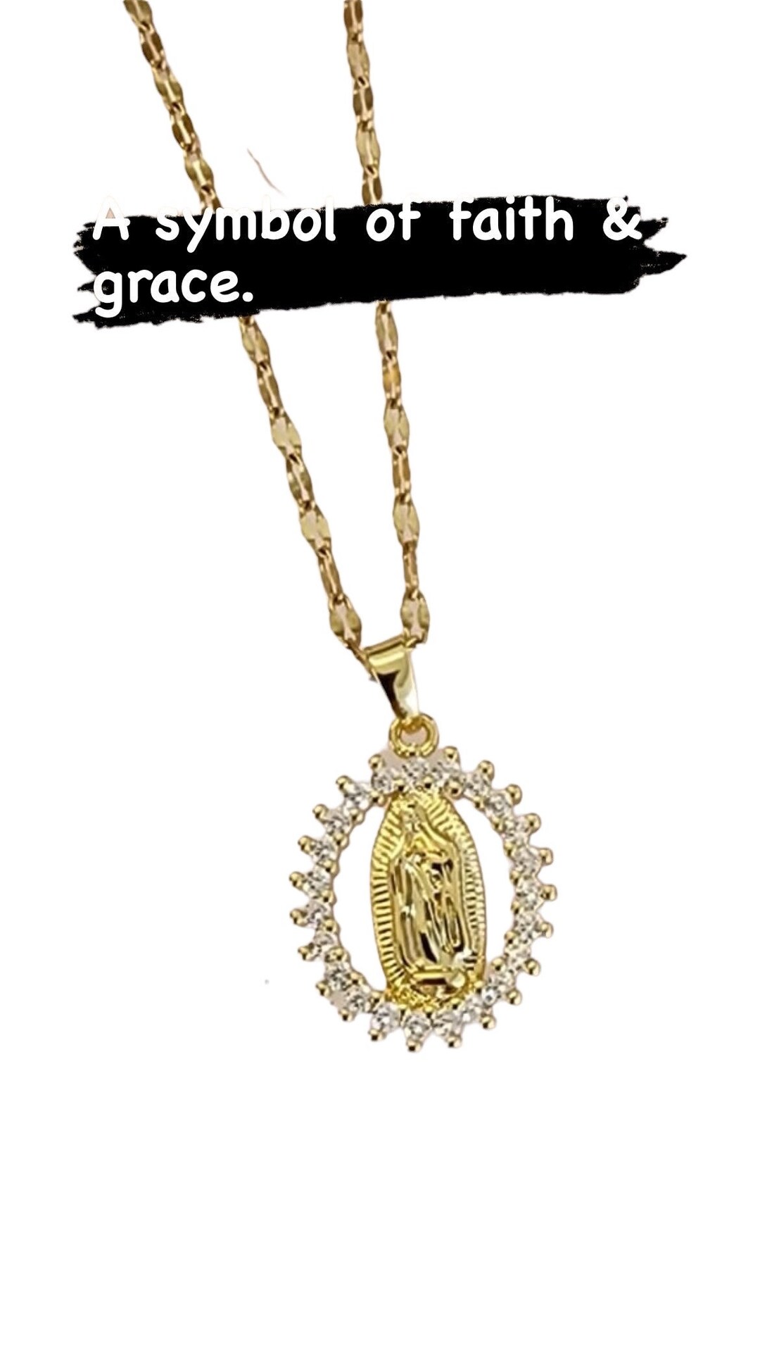 Virgin Mary Necklace: Gold Cubic Zirconia Religious Pendant - Etsy ...