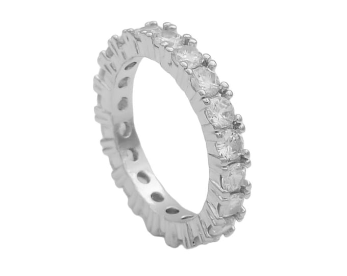 Cubic Zirconia Eternity Ring, Silver Plated Stainless Steel
