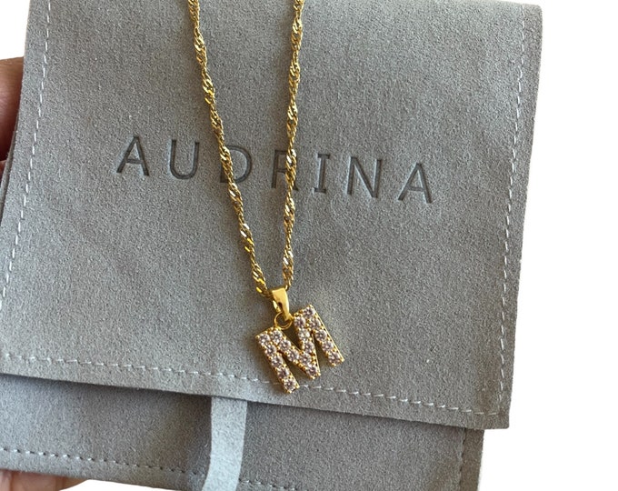 Personalized Gold Plated Initial Necklace, Cubic Zirconia Pendant