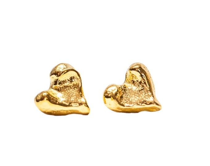 Gold Plated Heart Stud Earrings, Waterproof Jewelry