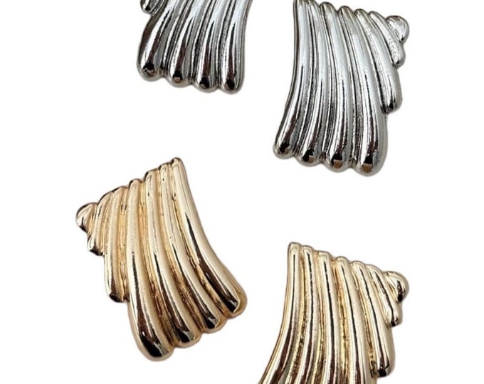 Gold Waffle Design Earrings, Stainless Steel, Hypoallergenic