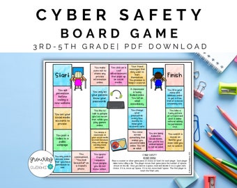 Cyber Safety Board Game 3rd-5th Grade | No Prep Internet Safety Tech Safety Skills Activity | School Counseling Homeschool Personal Safety