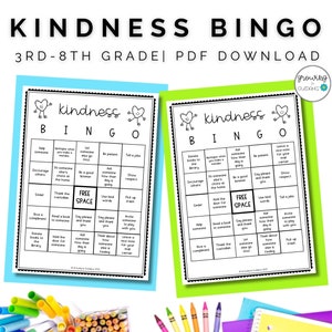 Bingo de bondad 3.º a 8.º grado / Juego de bondad / Actividad de bondad imprimible / Juego de educación en el hogar / Actividad de la semana de bondad