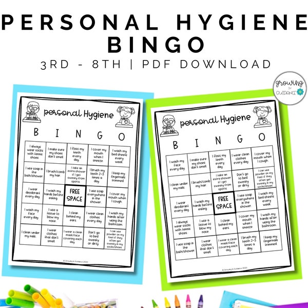 Personal Hygiene BINGO Game 3rd-8th Grade No Prep Life Skills Activity Health, School Counseling, and Homeschool Printable Game