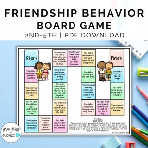 Friendship Behavior Board Game 2nd-5th Grade No Prep Elementary Friendship Activity Social Skills for School Counseling or Homeschool