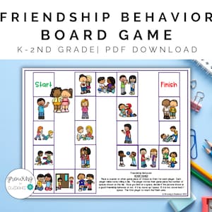 Friendship Behavior Board Game K-2nd Grade No Prep Social Skills Activity School Counseling and Homeschool Elementary Game Printable