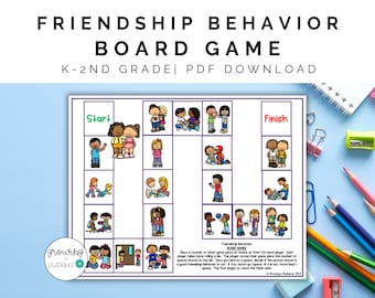Friendship Behavior Board Game K-2nd Grade No Prep Social Skills Activity School Counseling and Homeschool Elementary Game Printable