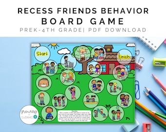Recess Friends Behavior Board Game PreK-4th Grade Back to School Activity Elementary Classroom Management School Counseling Playground Rules