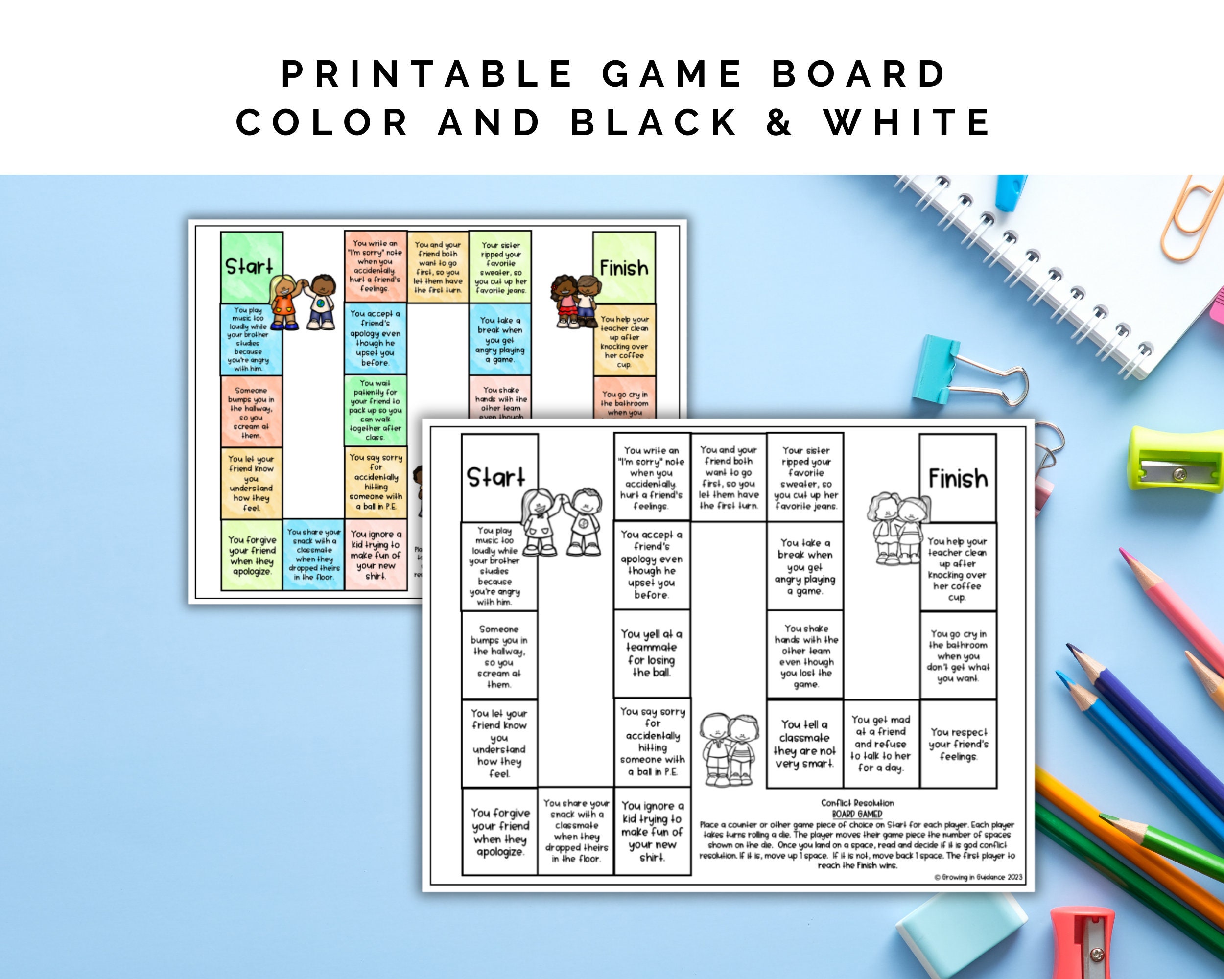 Conflict Resolution Board Game 3rd-5th Grade School Counseling and ...