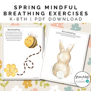 Spring Mindful Breathing & Calming Exercises K-8th | Deep Breathing Posters | Calming Corner | School Counseling Mindfulness Activity