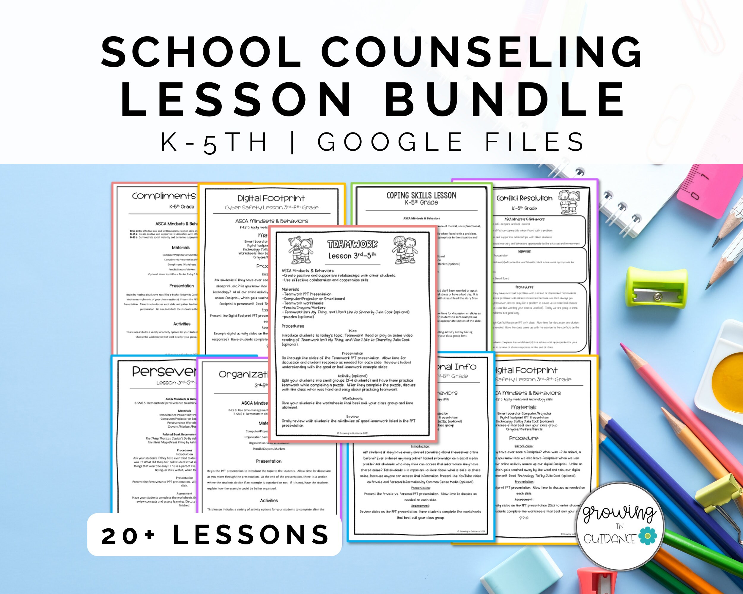 School Counselor Lesson Bundle K-5th Grade No Prep Lesson Plans Presentations Worksheets Elementary SEL Character Kindness Homeschool
