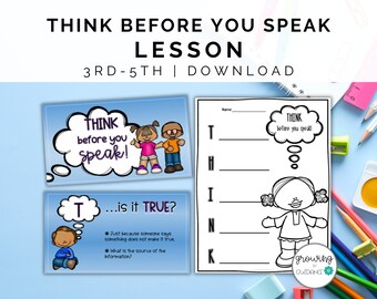 THINK Before You Speak Lesson: Social Skills, Kindness (PDF Download)