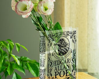 Edgar Allan Poe Acrylic Book Vase, Edgar Allan Poe Book, Acrylic Flower Vase, Halloween Gift, Christmas Gift, Gift For Book Lovers