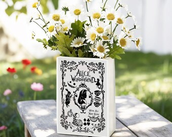 Alice in Wonderland Ceramic Book Vase, Alice in Wonderland Ceramic Book Vase, Fantasy Book Gift, Christmas Gift, Home Decor Gift