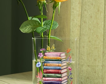 Personalized Favorite Books Acrylic Book Vase, Custom Favorite Books, Acrylic Flower Vase, Christmas Gift, Gift For Book Lovers