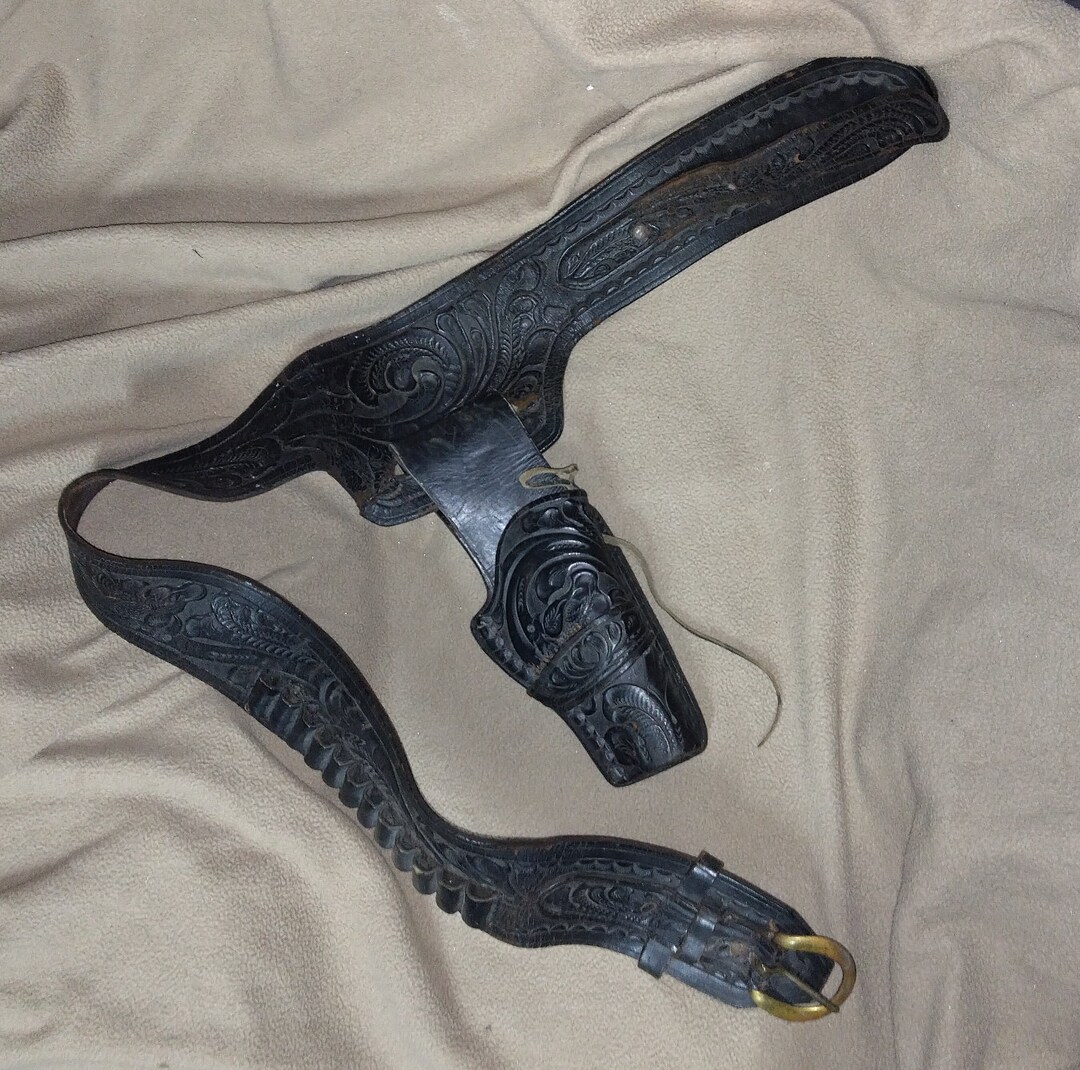 Antique, Handtooled Leather Cowboy Gun Belt and Holster, Great