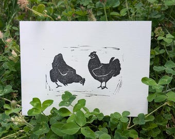 Grabado en linóleo - Pollo - Impresión en tinta negra