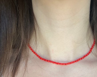 Seed Bead Necklace - Cherry Red