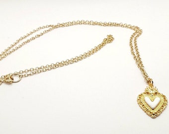 Heart Pendant (Available in Pink/Blue/White) on Long Pale Gold Rolo Chain Necklace