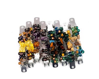 Hand wired Silver One of A Kind Gemstone Barrette Set – Jasper/Tiger Eye/Citrine/Amethyst
