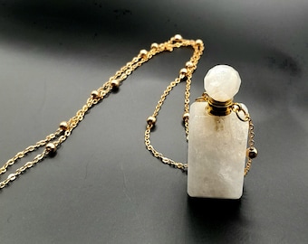 Quartz Aromatherapy Mini Bottle Pendent on Ball Rolo 24K Gold Plated Chain