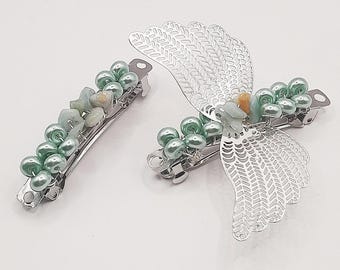 Mystical Hand-Wired Silver Barrette Set – Featuring a Butterfly Accent