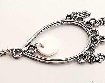 Antique Silver Teardrop Earrings with Mussel Pearl