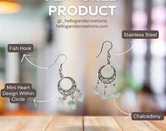 Antique Silver Circle Dangle Earrings with Chalcedony Stones